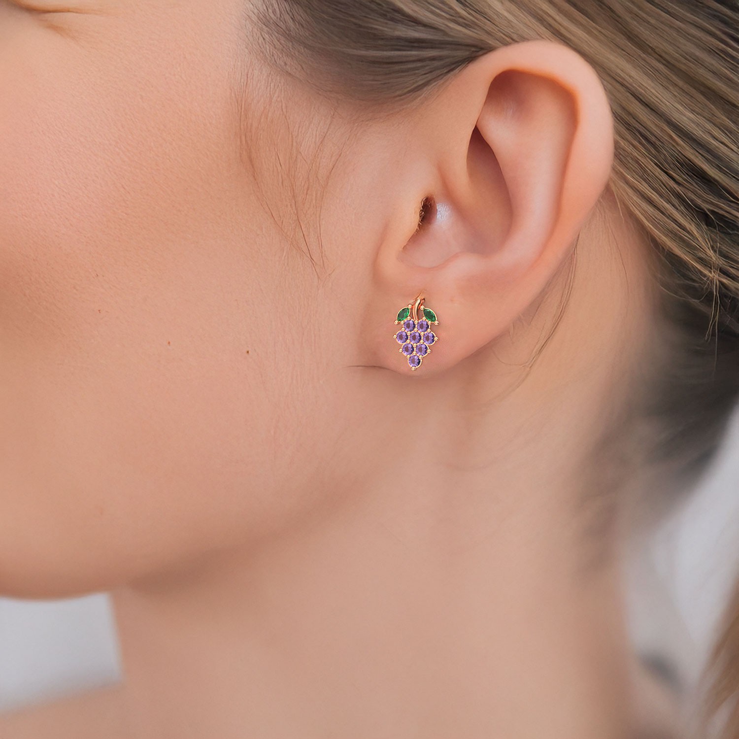 Grape Bunch Rose Silver Earrings