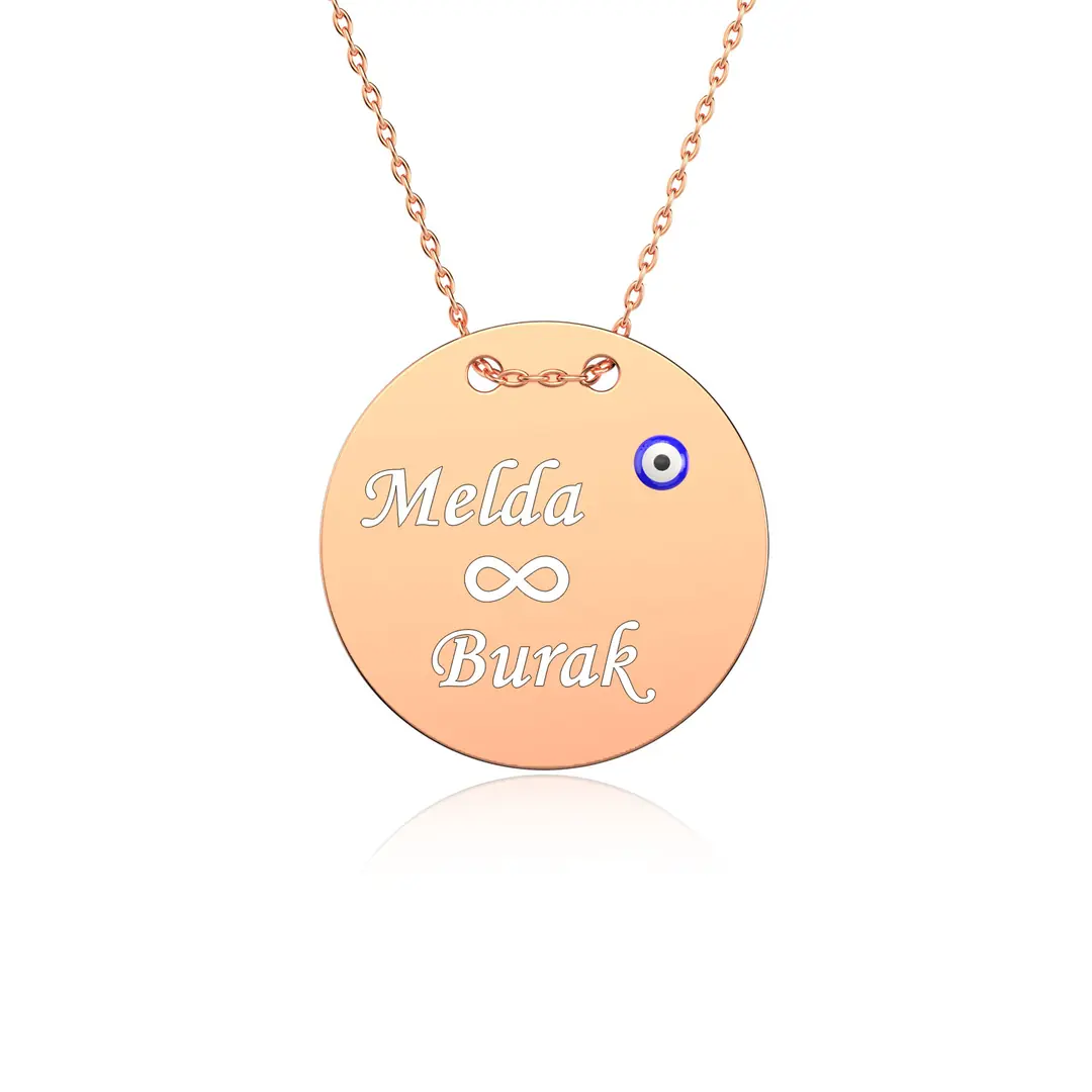 Personalized Plaque Evil Eye Rose Silver Necklace