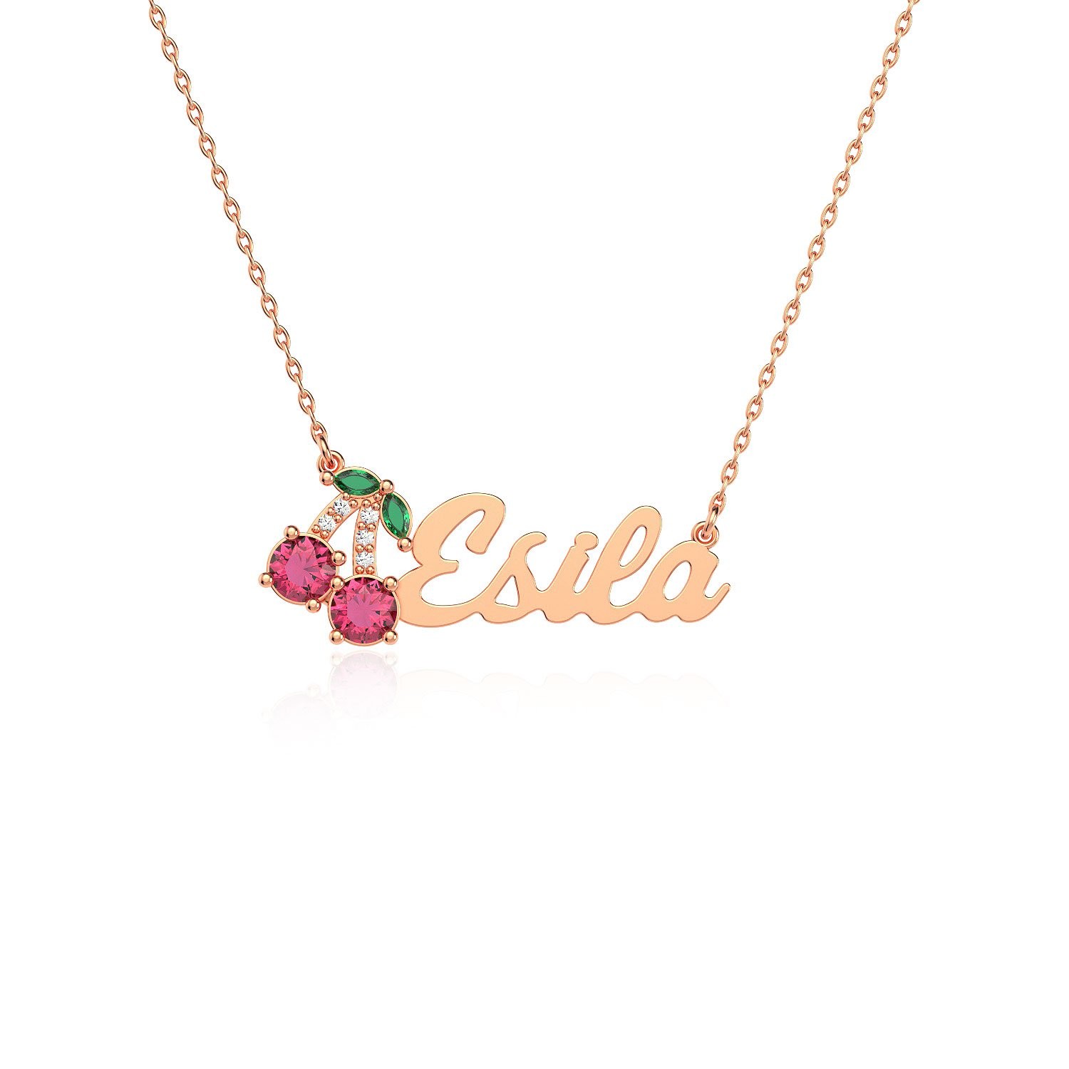 Taşlı Kiraz İsimli Rose Gümüş Kolye