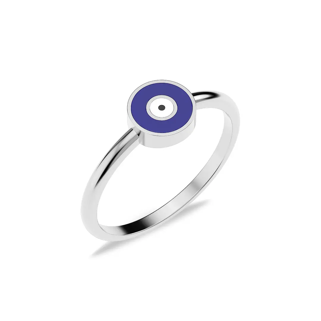 Enamel Evil Eye White Silver Ring