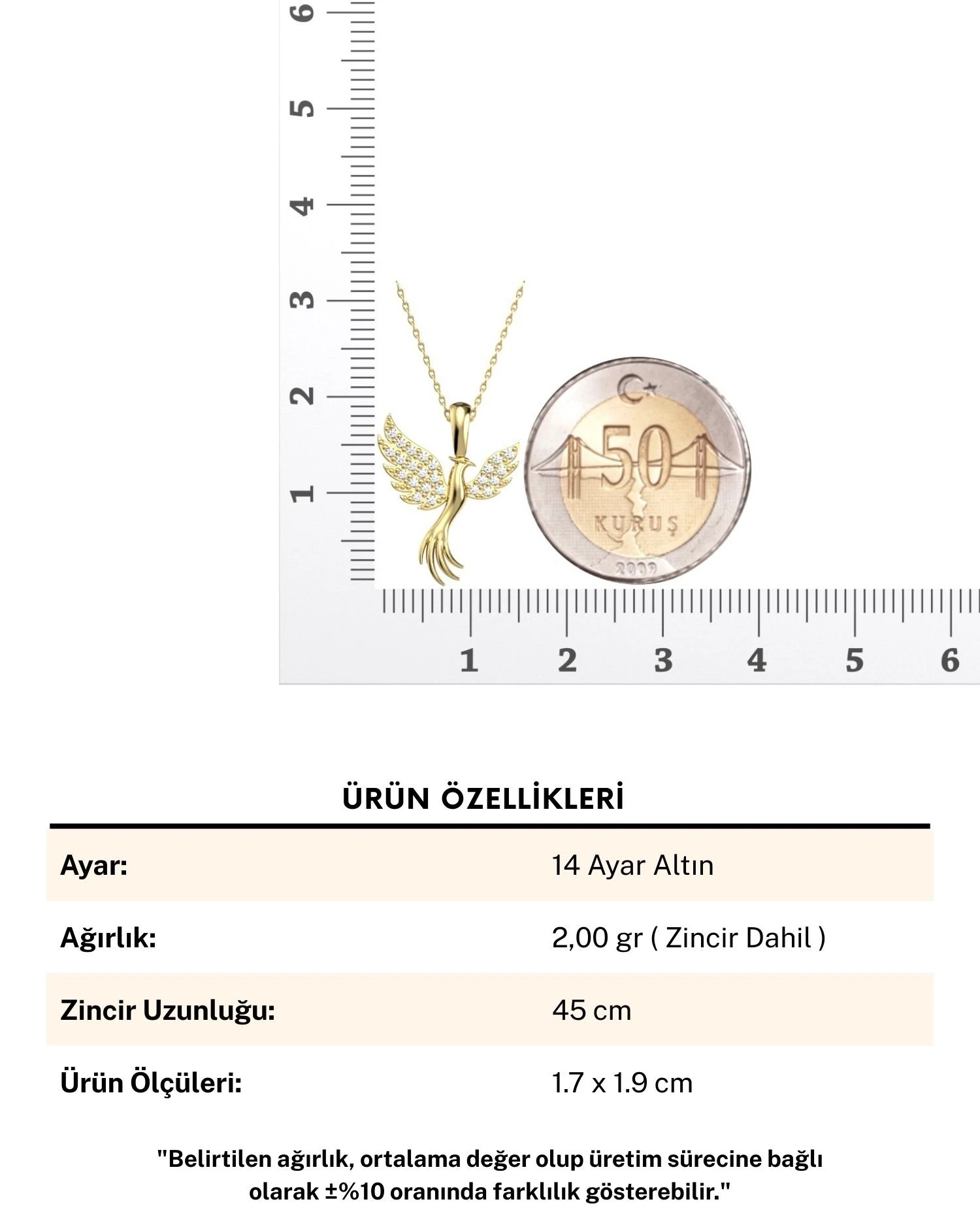 Küçük Anka Kuşu 14 Ayar Altın Kolye