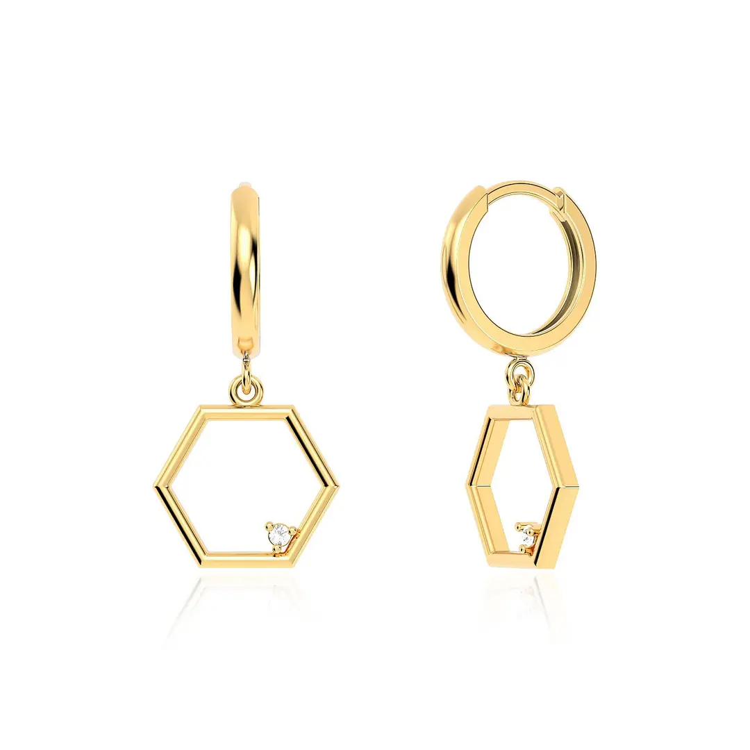 Small Hexagon Frame Gold Plated Silver Earrings