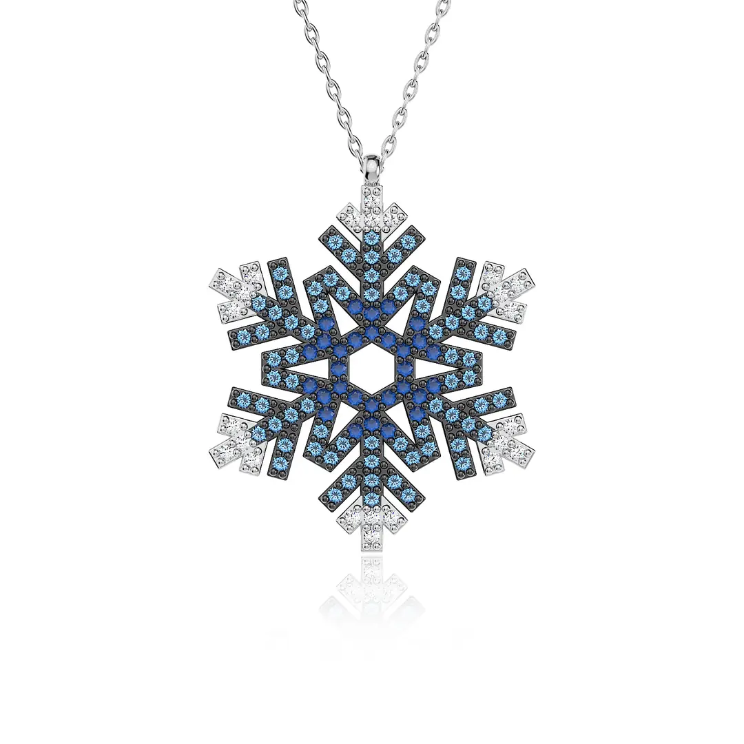 Blue Geçişli Large Snow Flake Silver Necklace