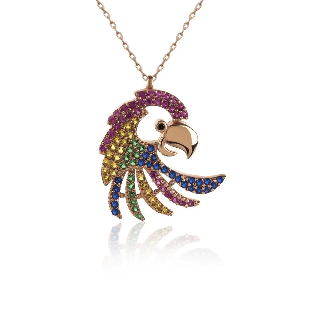 Mixed Colored Papağan Rose Silver Necklace