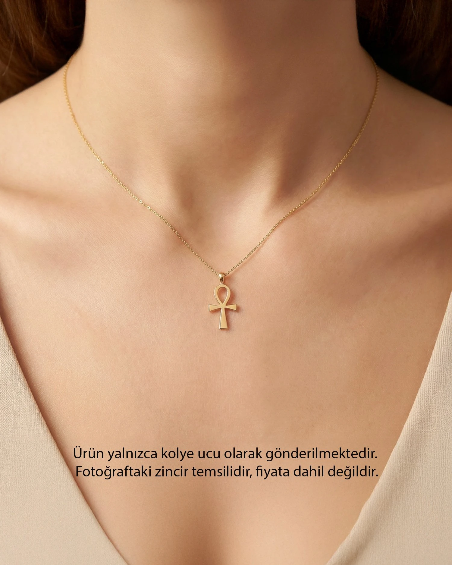 Ankh Antik Mısır Sembolü 14 Ayar Altın Kolye Ucu