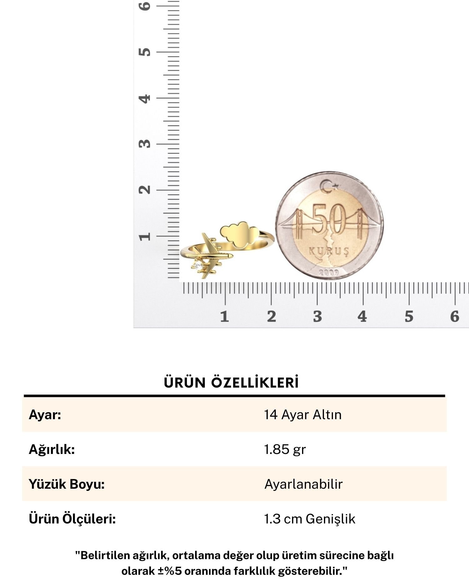 Tek Taşlı Uçak 14 Ayar Altın Yüzük