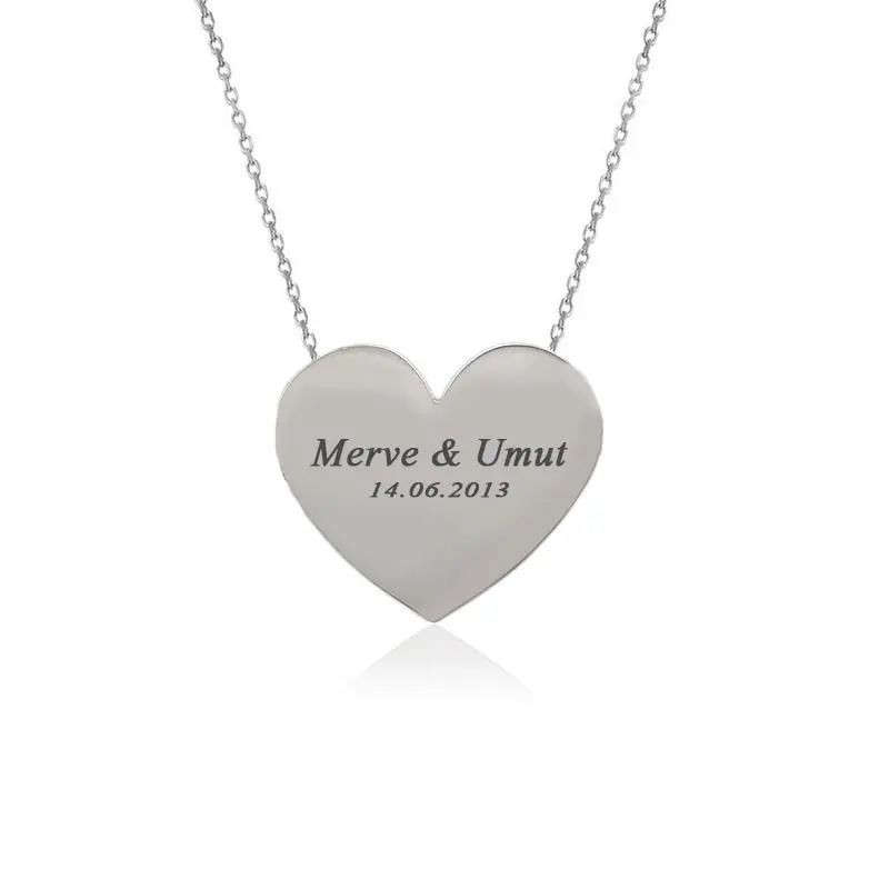Personalized Heart Plaque Silver Necklace
