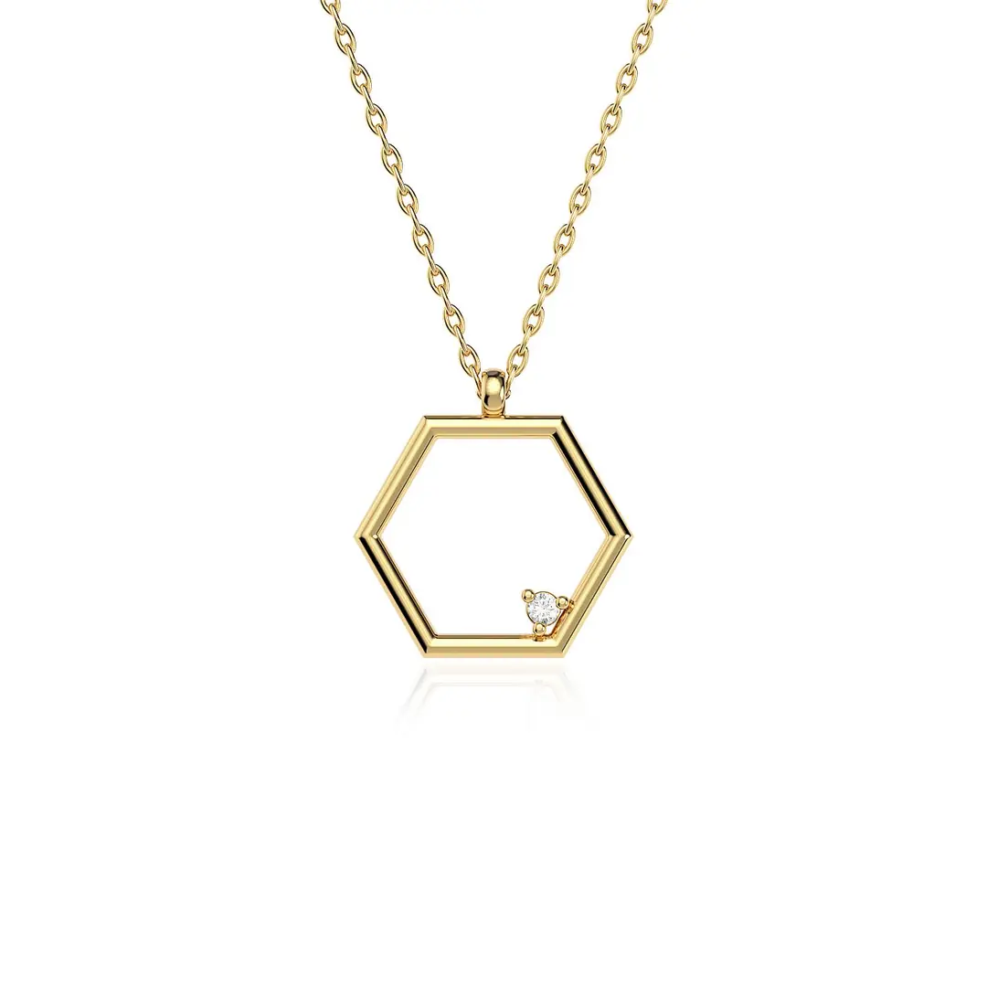 Small Hexagon Frame Gold Plated Silver Necklace