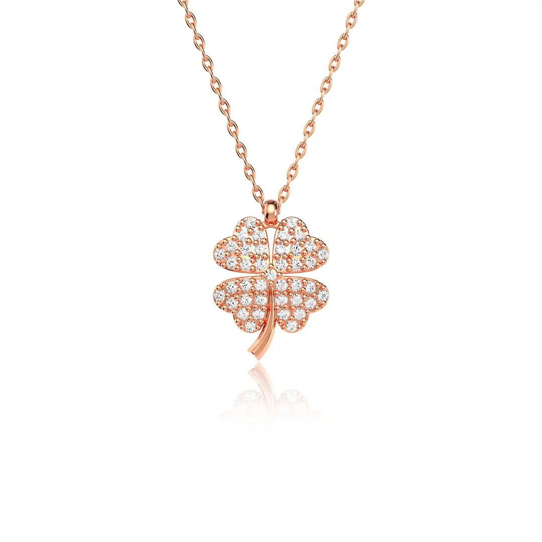 Small Clover Rose Silver Necklace