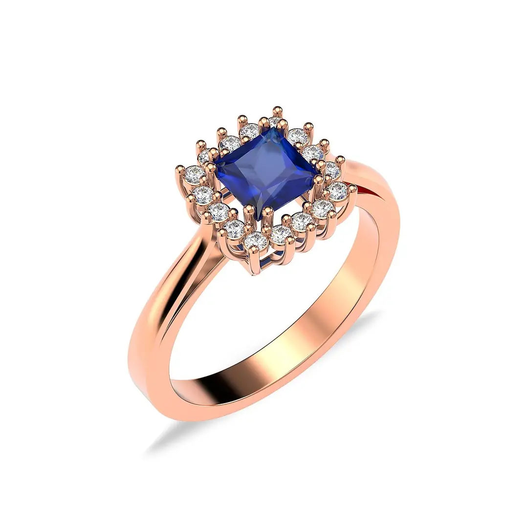 Square Sapphire Stone-set Anturaj Diamond Mount Rose Silver Ring
