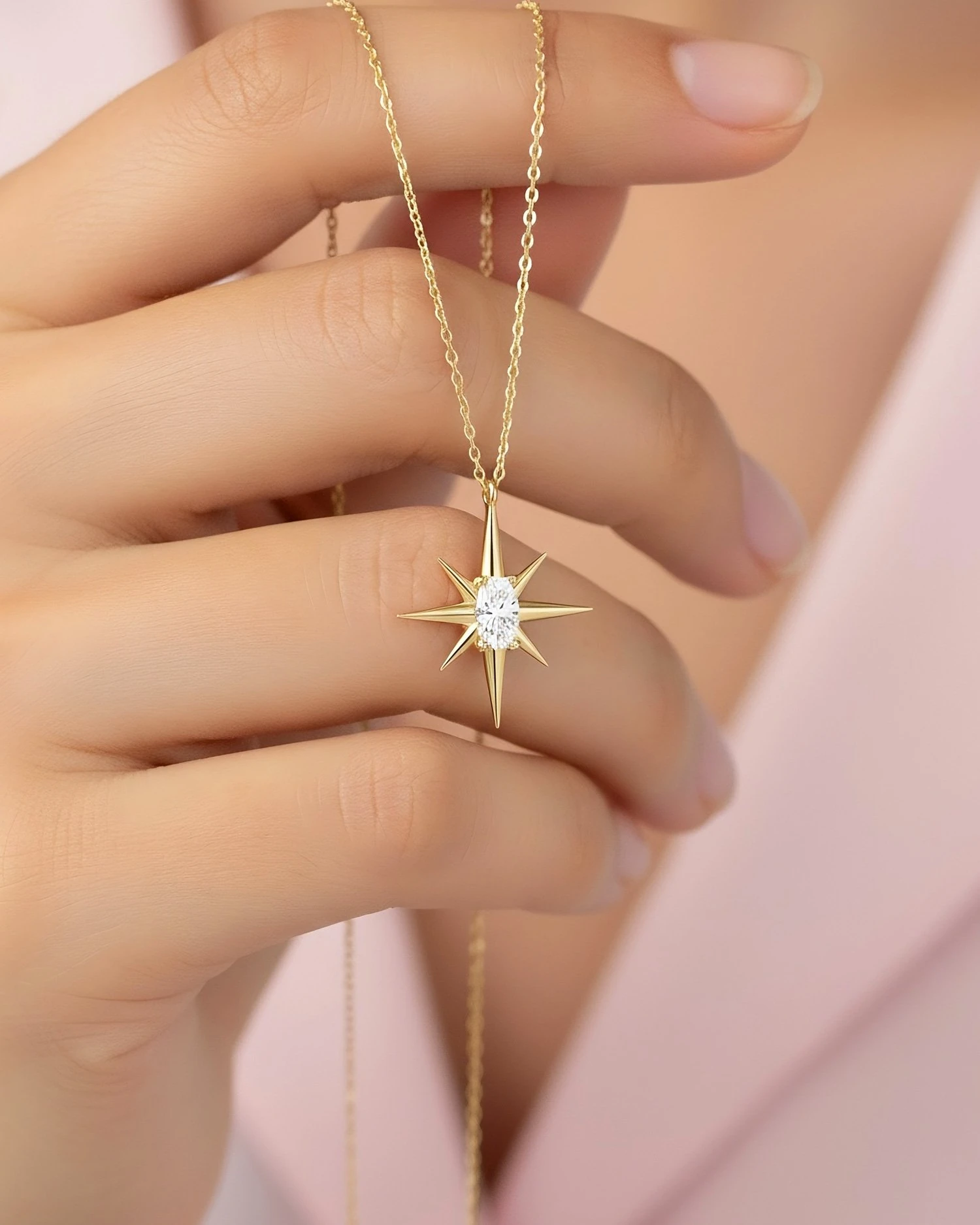 Kuzey Yıldızı Tek Taş 14 Ayar Altın Kolye