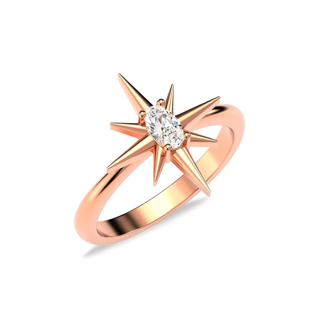 Polar Star Single Stone Rose Silver Ring