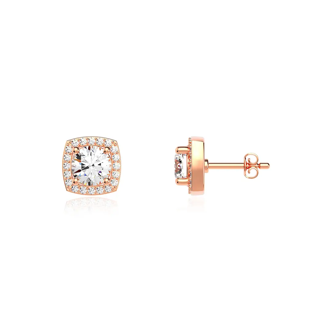 Square Frame Solitaire Rose Silver Earrings