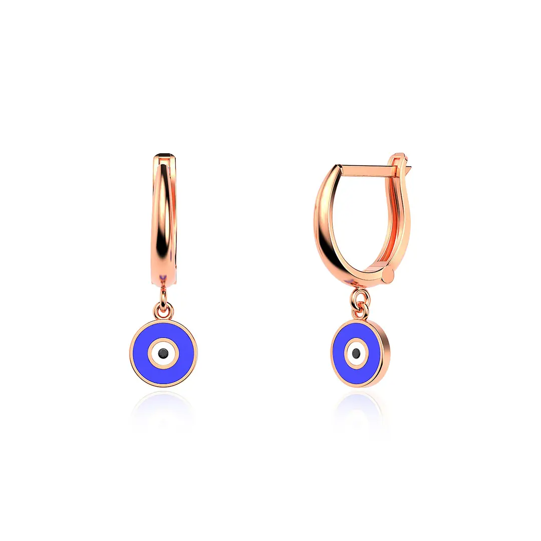 Enamel Evil Eye Rose Silver Earrings