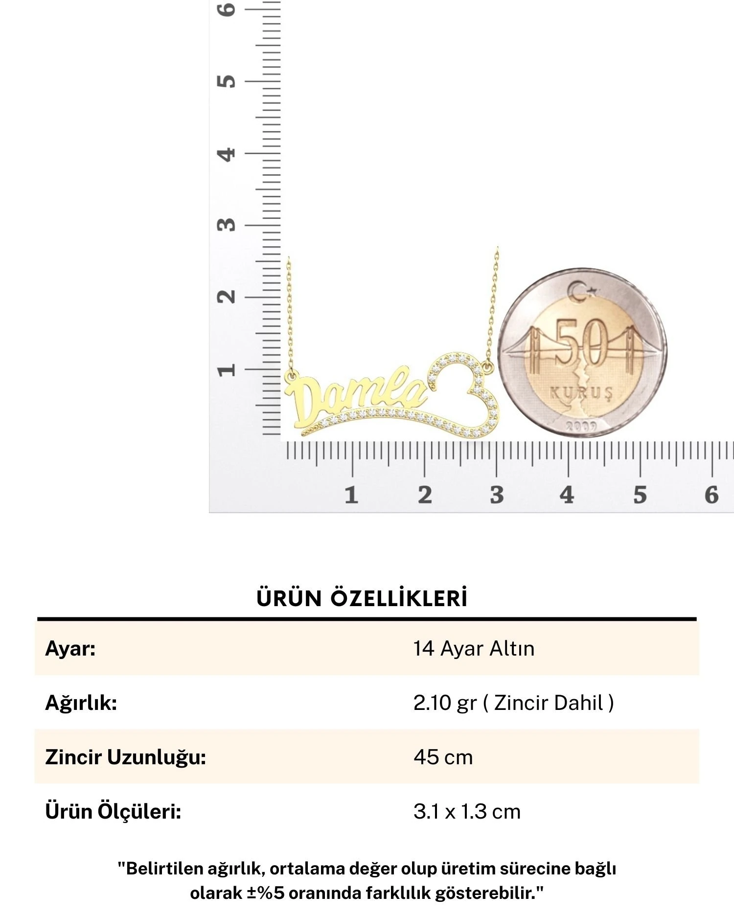Kalpli İsimli Taşlı 14 Ayar Altın Kolye