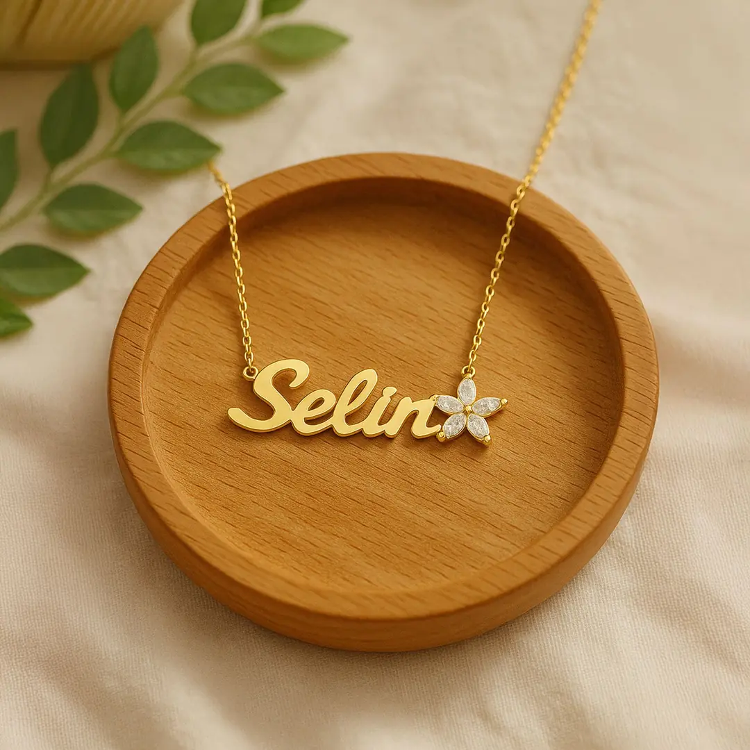 Lotus Flower Personalized Gold Plated Silver Necklace