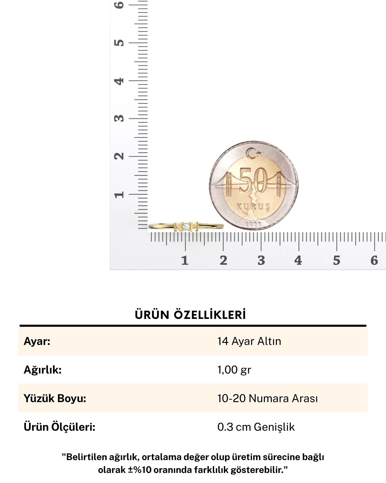 Minik Tek Taş Harfli 14 Ayar Altın Yüzük