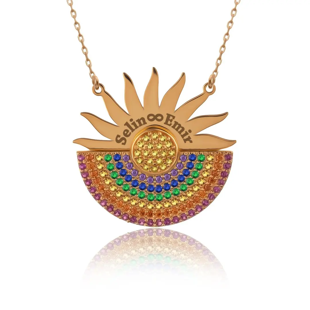 Personalized Sun Gökkuşağı Rose Silver Necklace