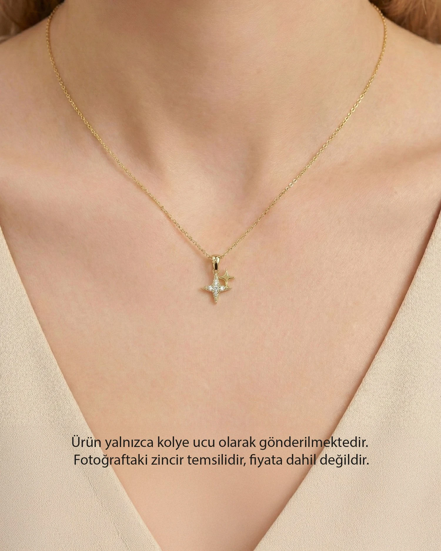 Minik İkili Yıldız 14 Ayar Altın Kolye Ucu