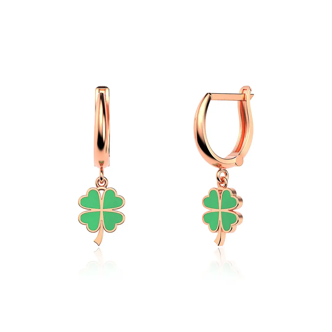 Enamel Clover Rose Silver Earrings