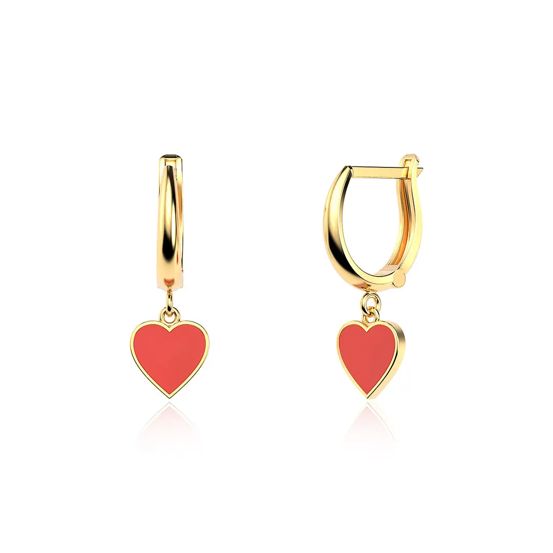 Enamel Heart Gold Plated Silver Earrings
