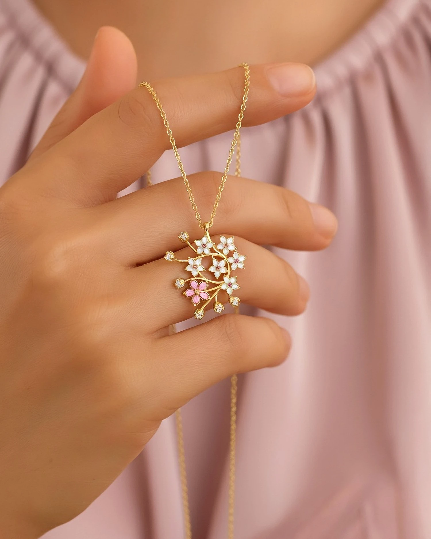 Kiraz Çiçeği Sakura 14 Ayar Altın Kolye