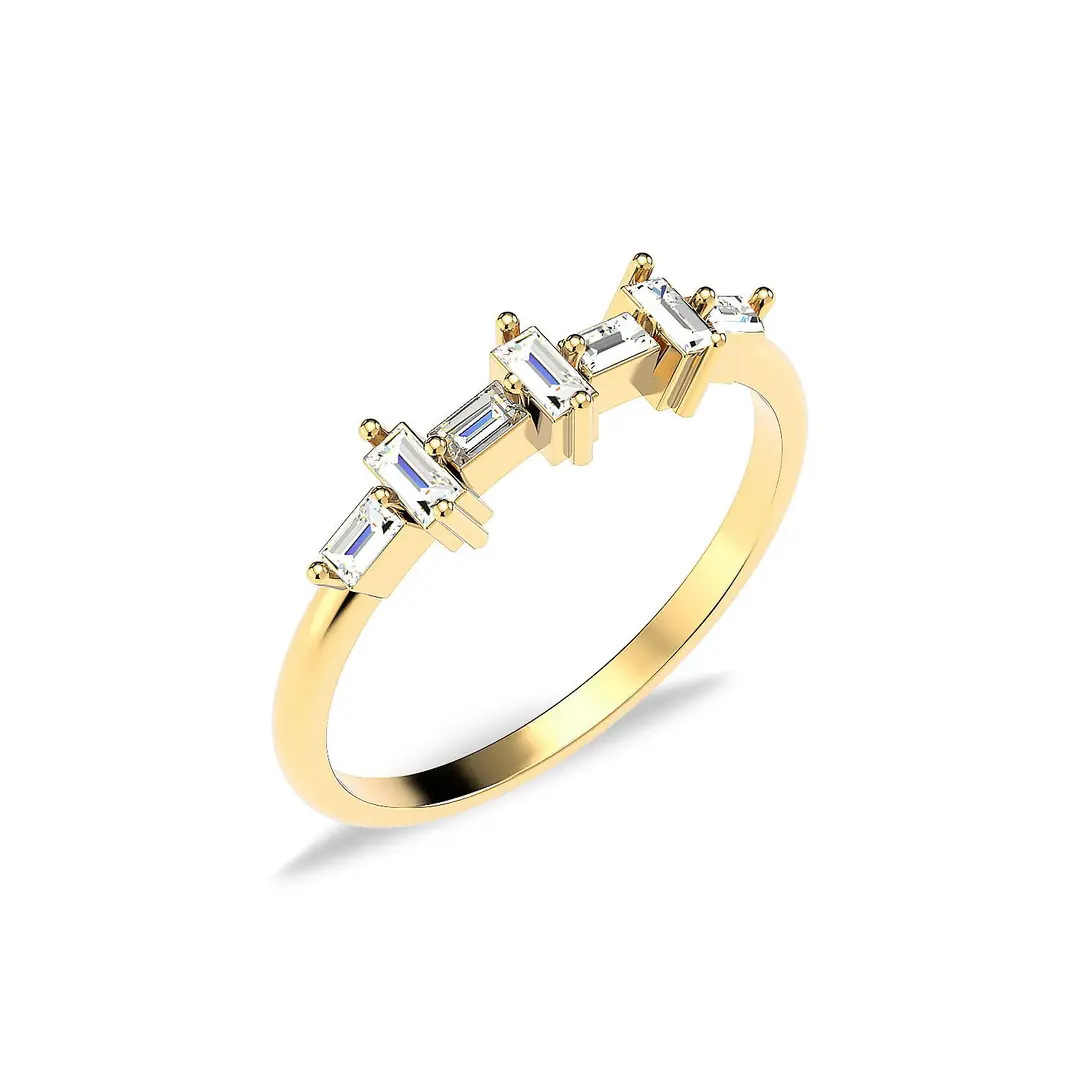 Mini Plain Row Baguette Gold Plated Silver Ring