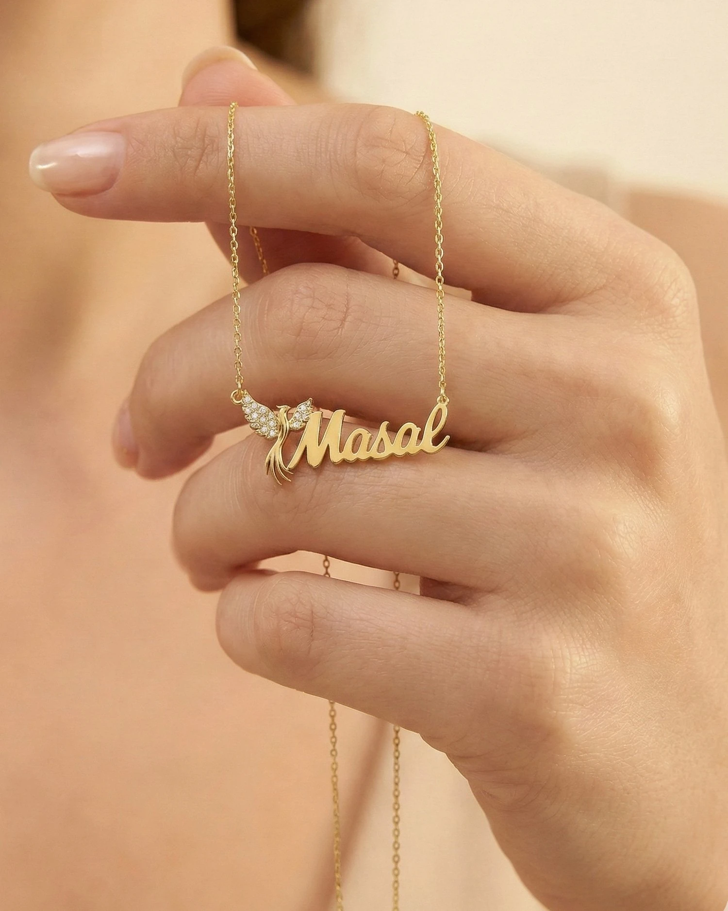 İsimli Anka Kuşu 14 Ayar Altın Kolye