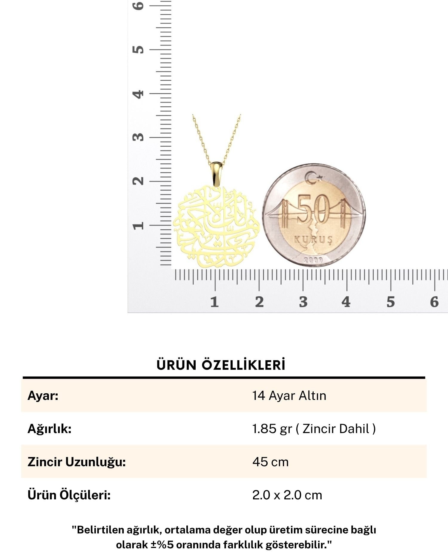 Maşallah Hat Sanatı Nazar Duası 14 Ayar Altın Kolye