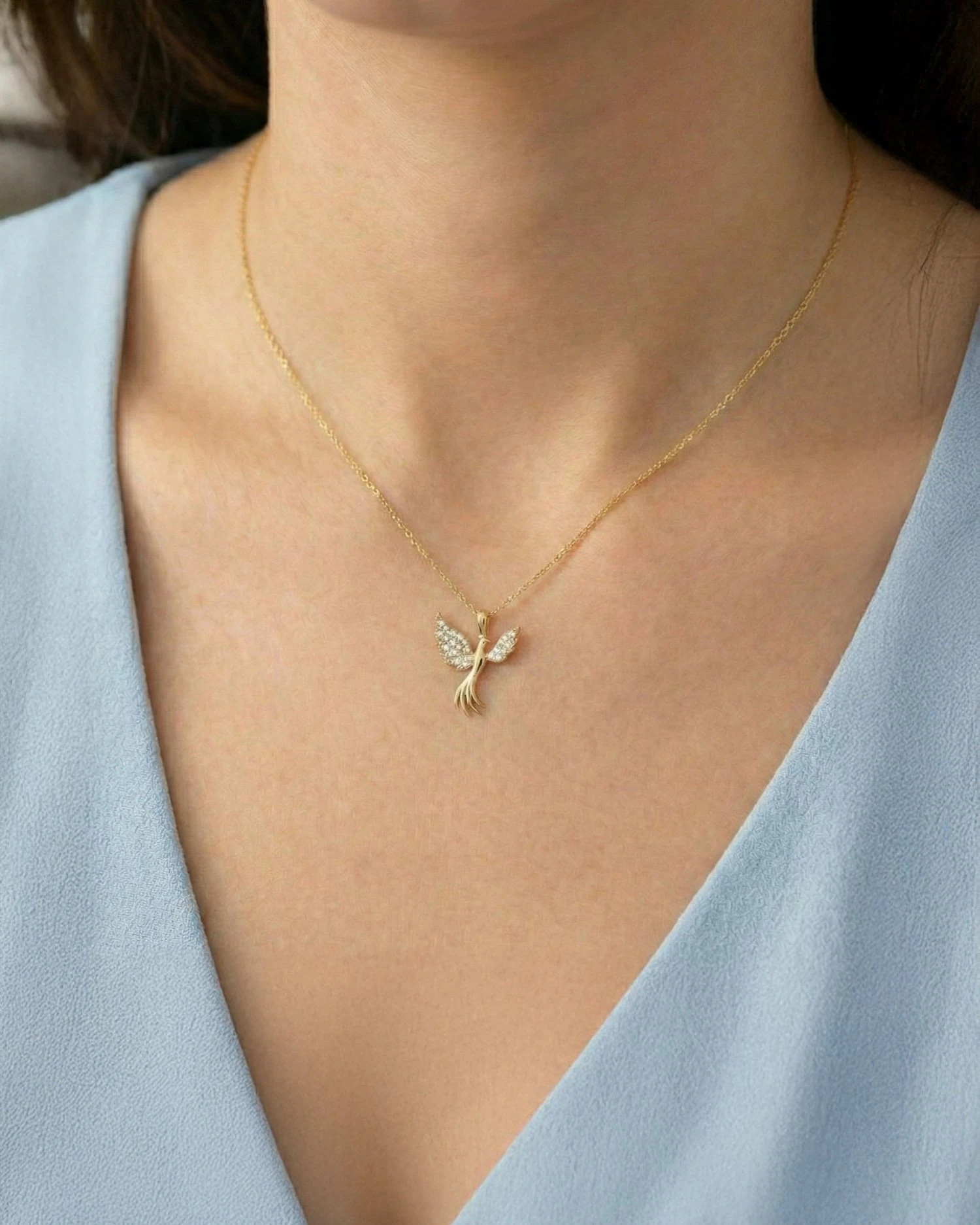 Küçük Anka Kuşu 14 Ayar Altın Kolye