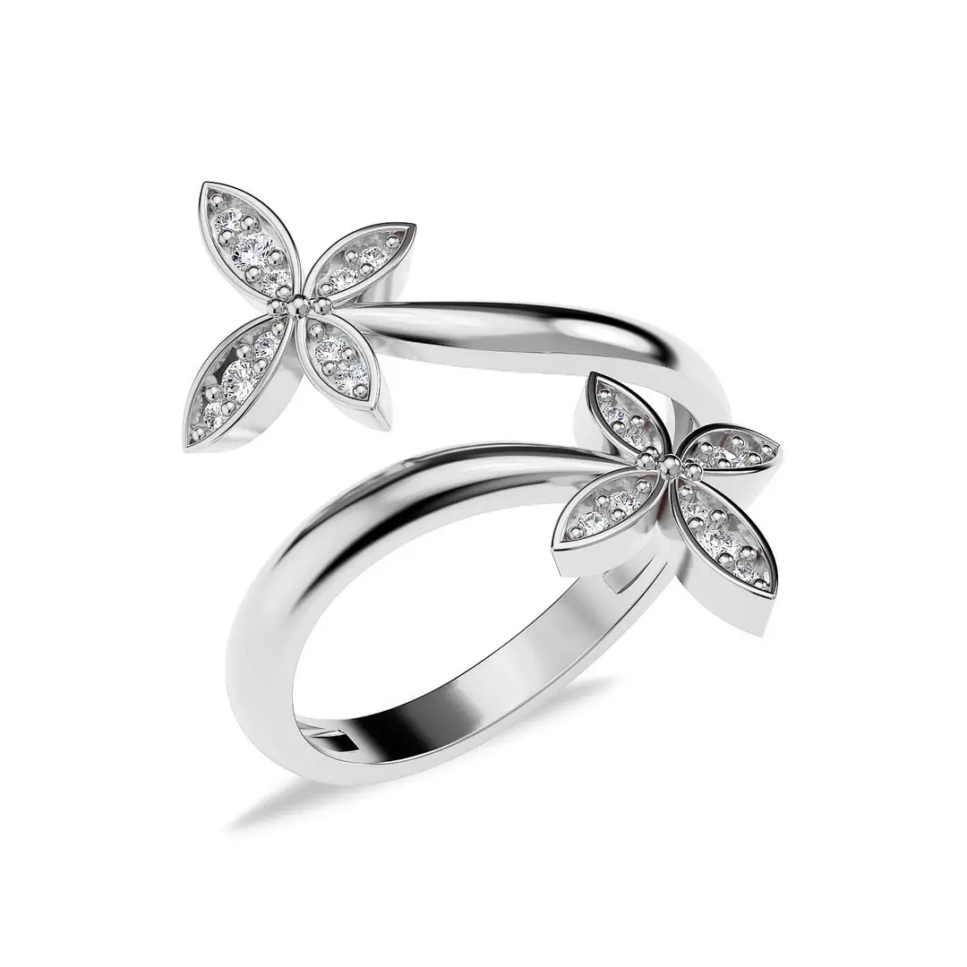 Small Butterflys Adjustable White Silver Ring