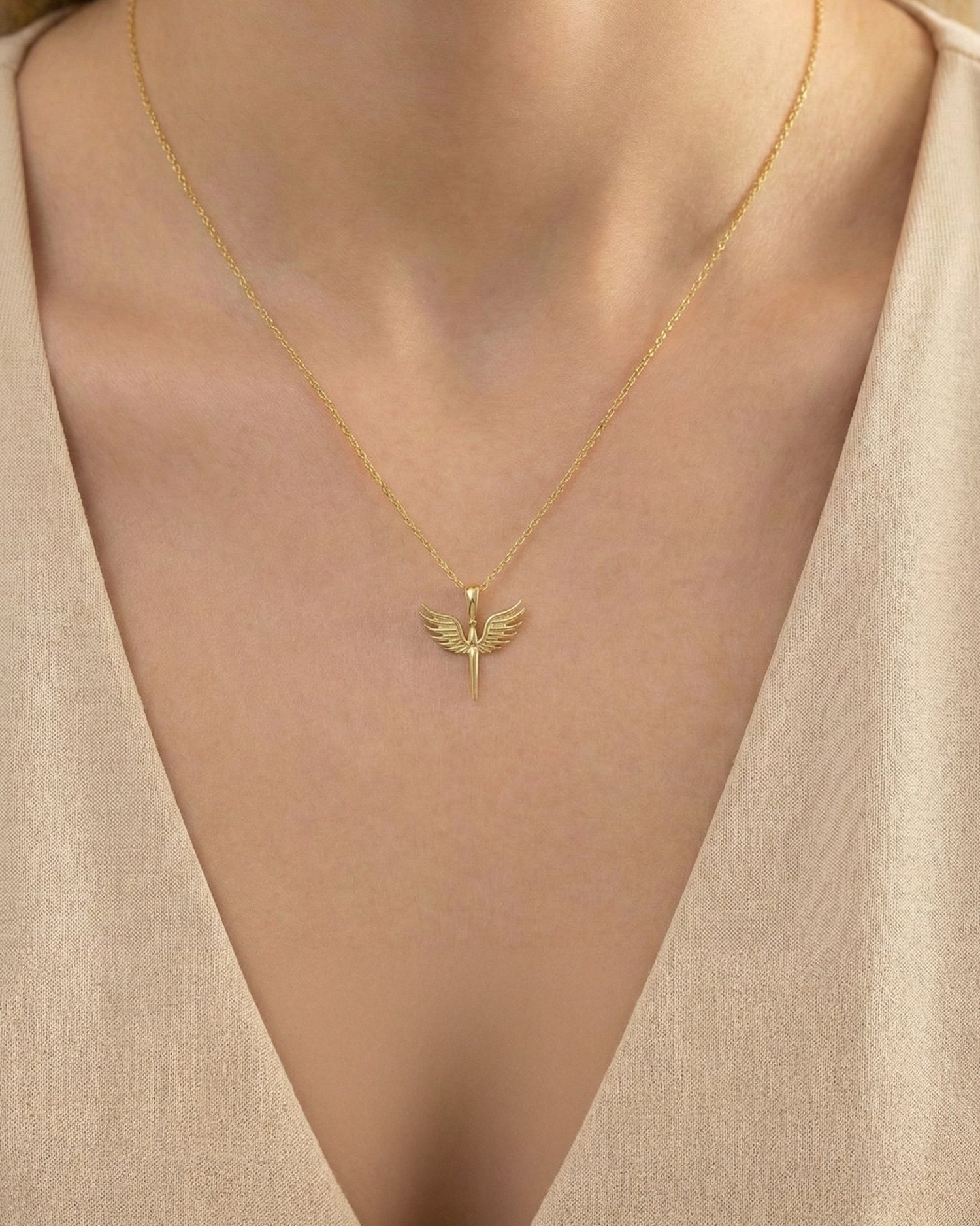 Sade Minik Mikail Meleği 14 Ayar Altın Kolye