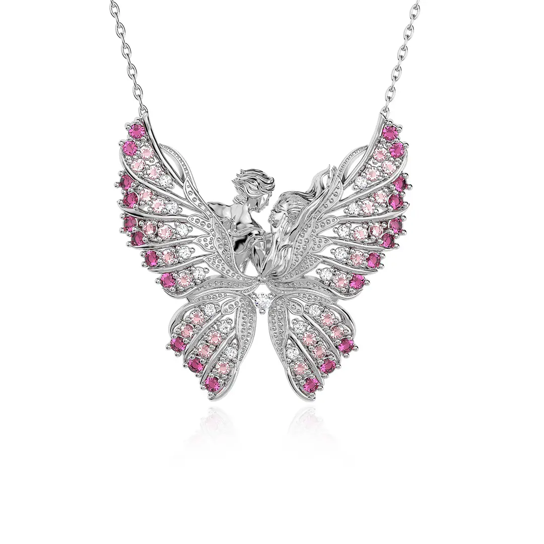 Kelebeğin Rüyası Fuşya Geçişli Silver Necklace