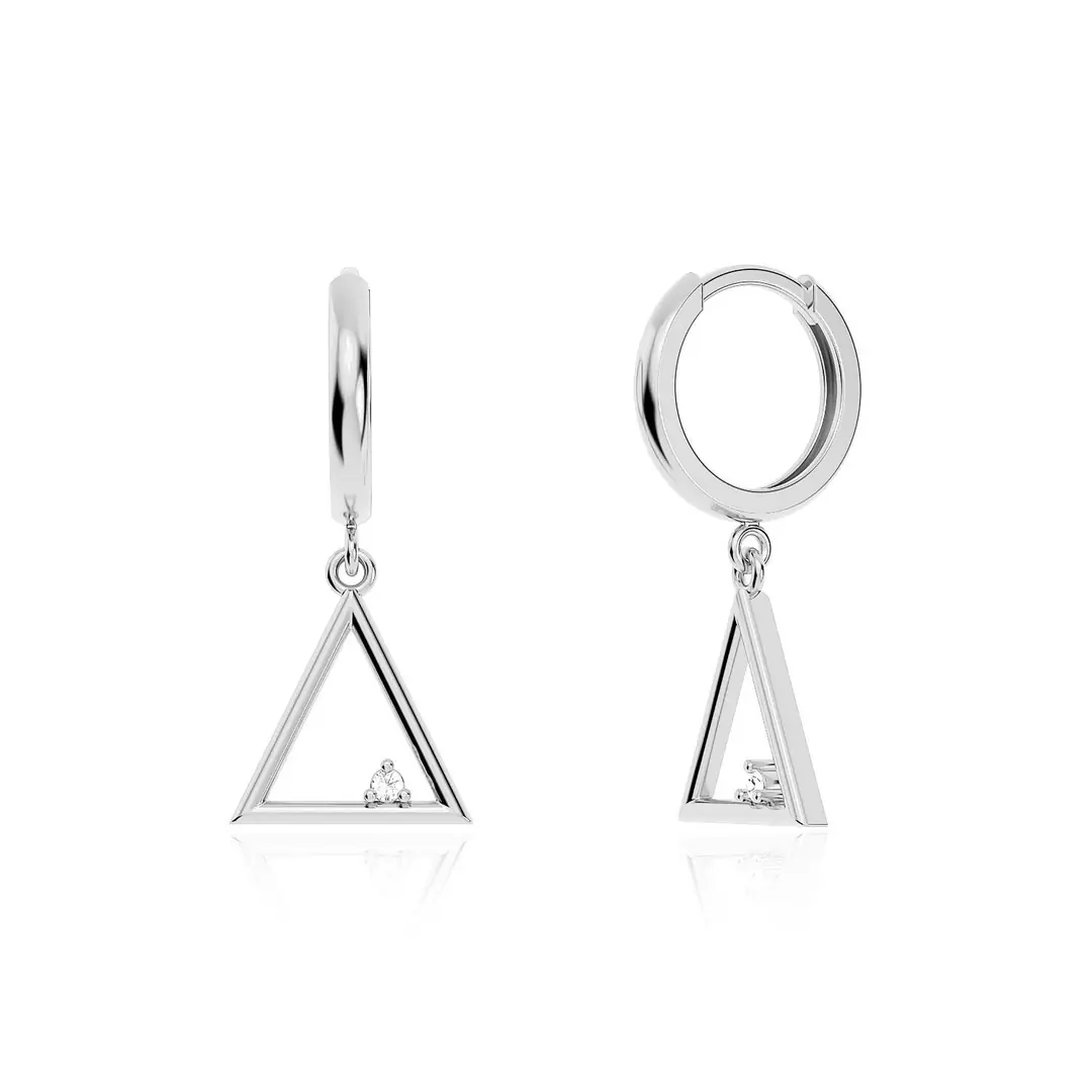 Small Triangle Frame White Silver Earrings