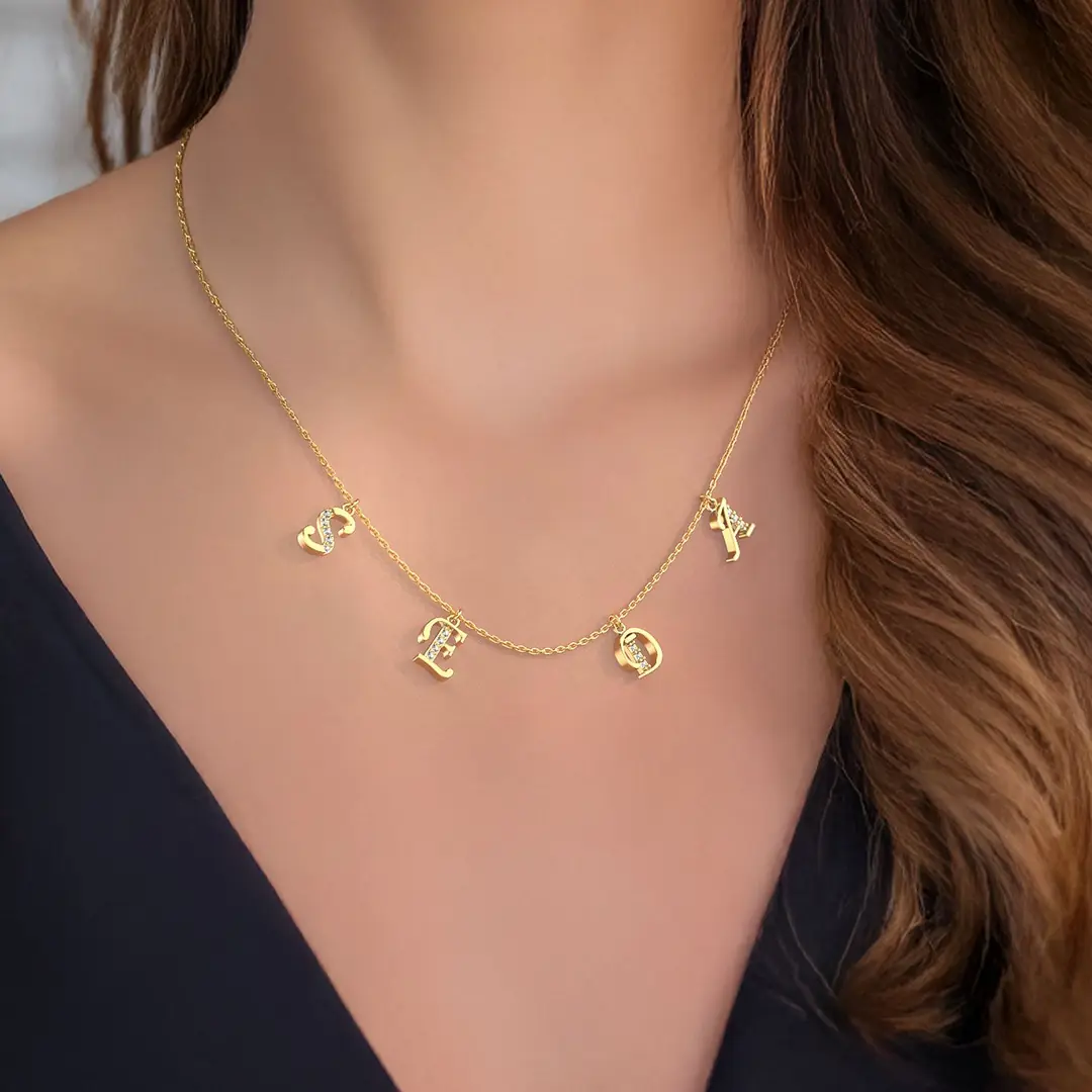 Personalized Four Initial Name Gold Plated Silver Necklace