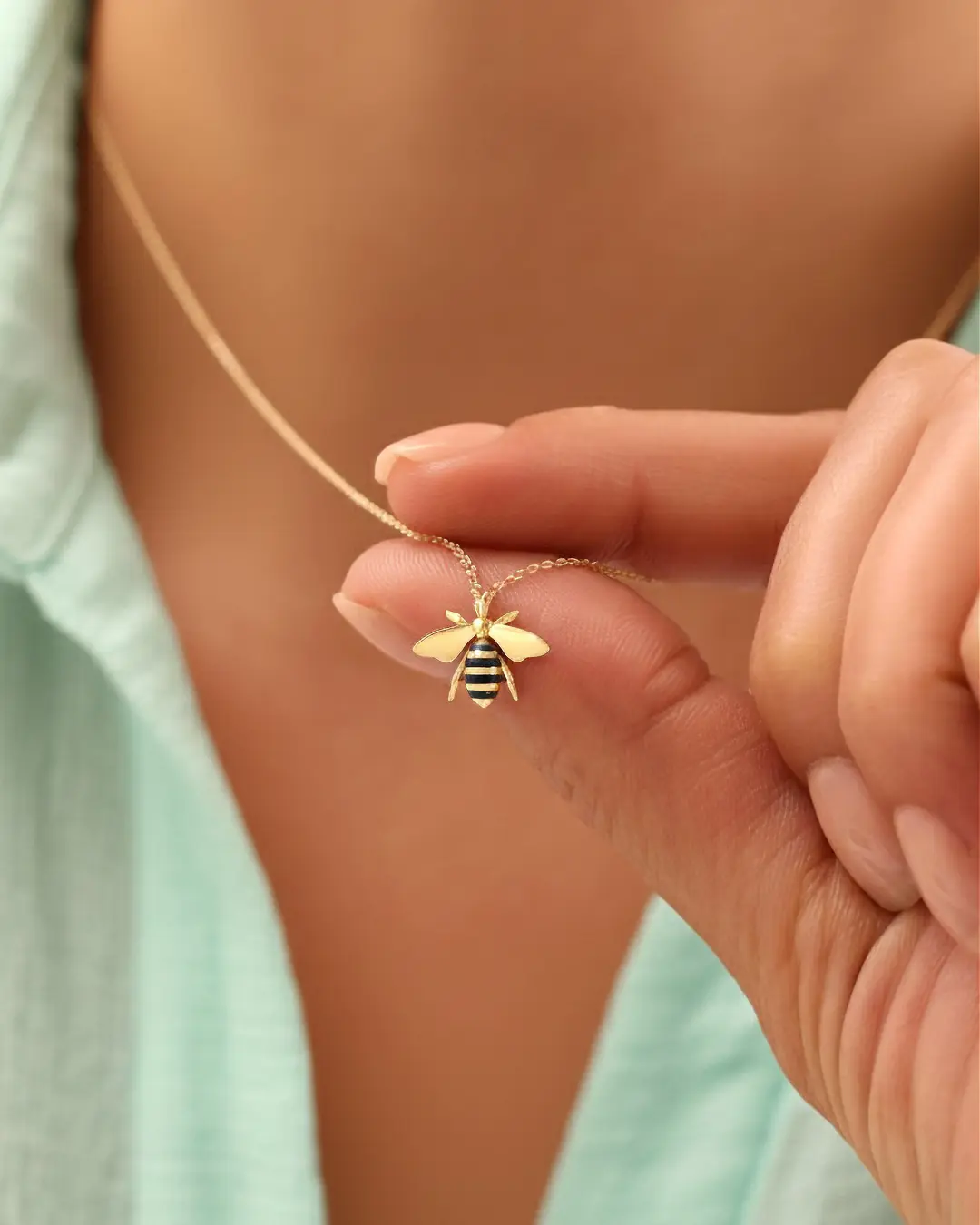 Enamel Bee 14 K Gold Necklace