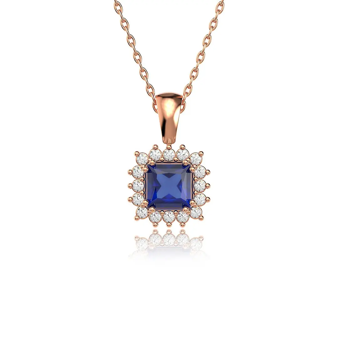 Square Sapphire Stone-set Anturaj Rose Silver Necklace