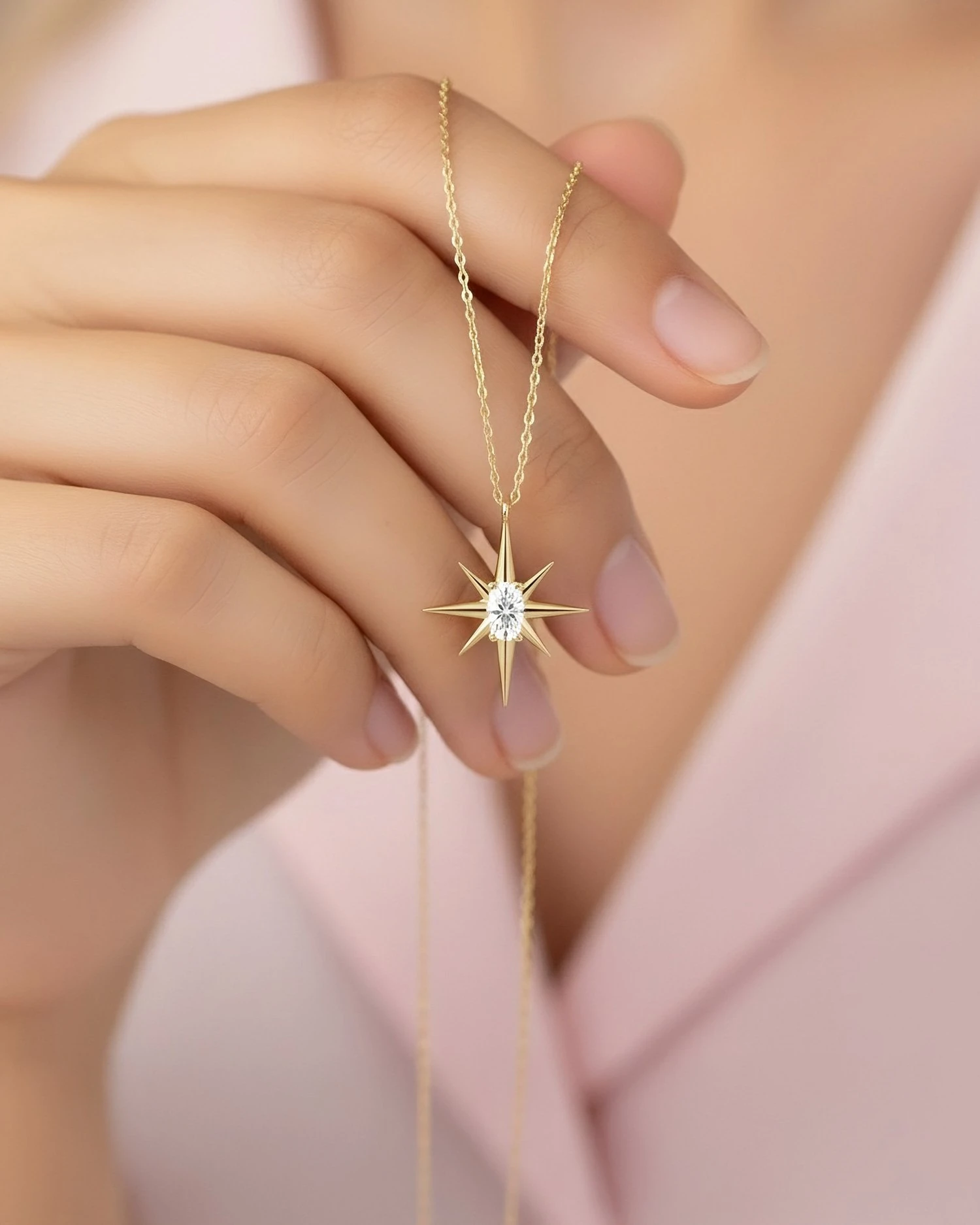 Kuzey Yıldızı Tek Taş 14 Ayar Altın Kolye