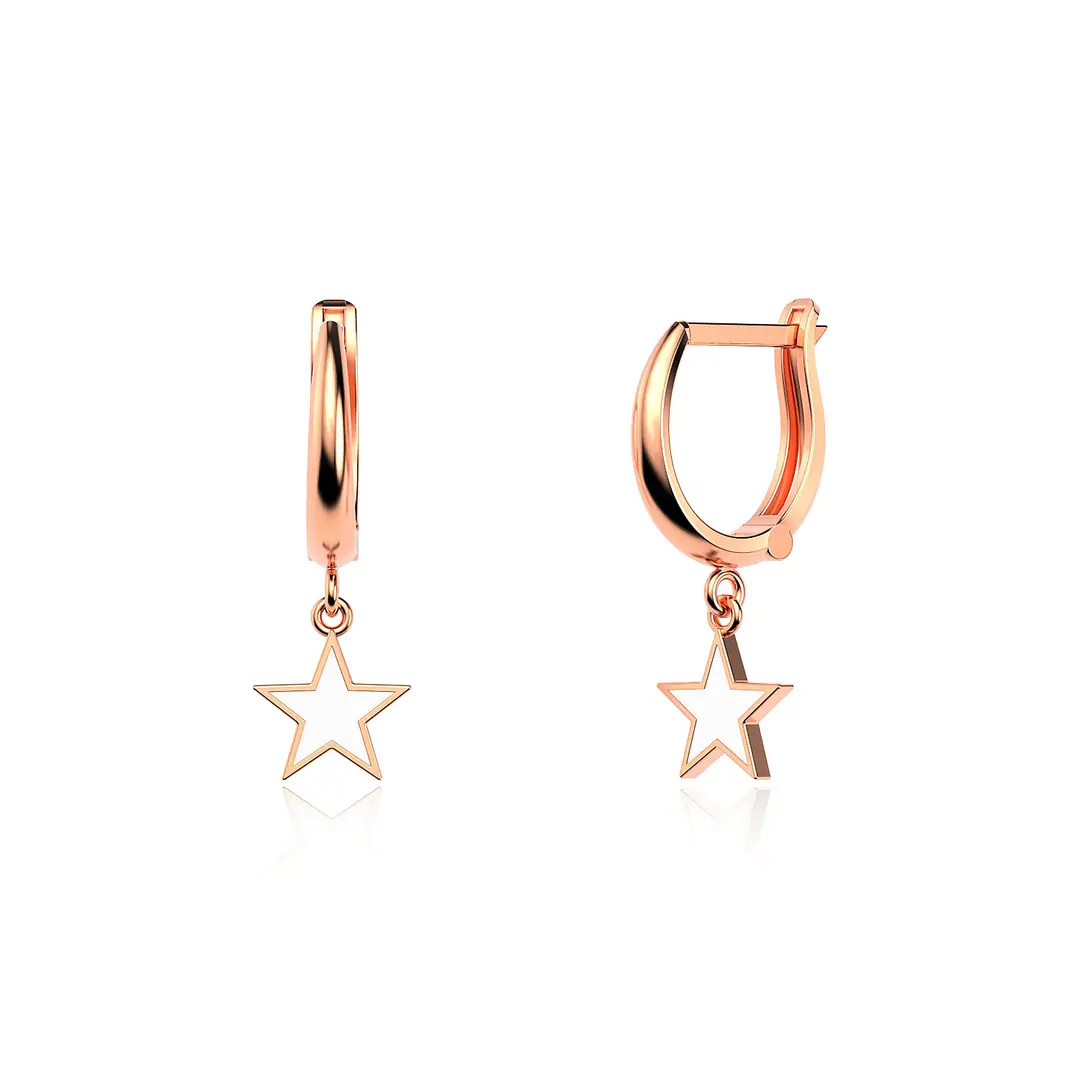 Enamel Star Rose Silver Earrings