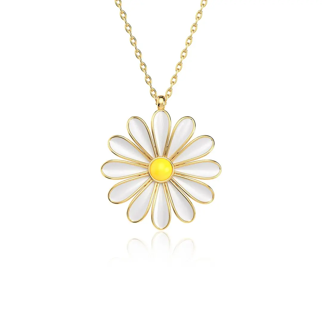 Enamel Daisy Gold Plated Silver Necklace