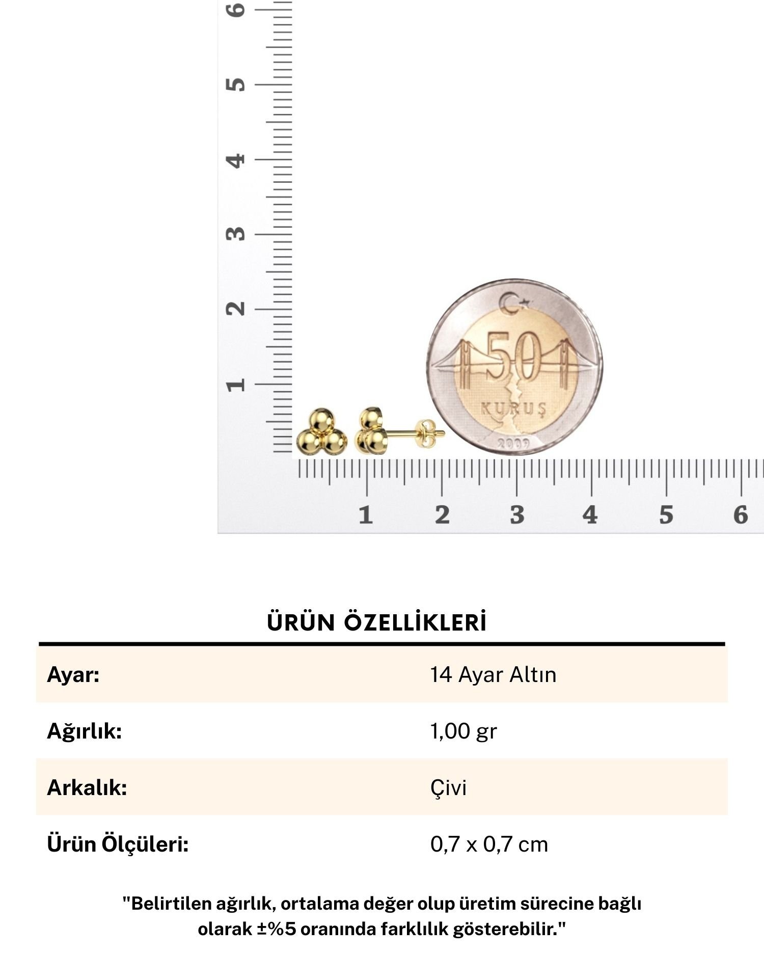 Sade Üçlü Tohum 14 Ayar Altın Küpe