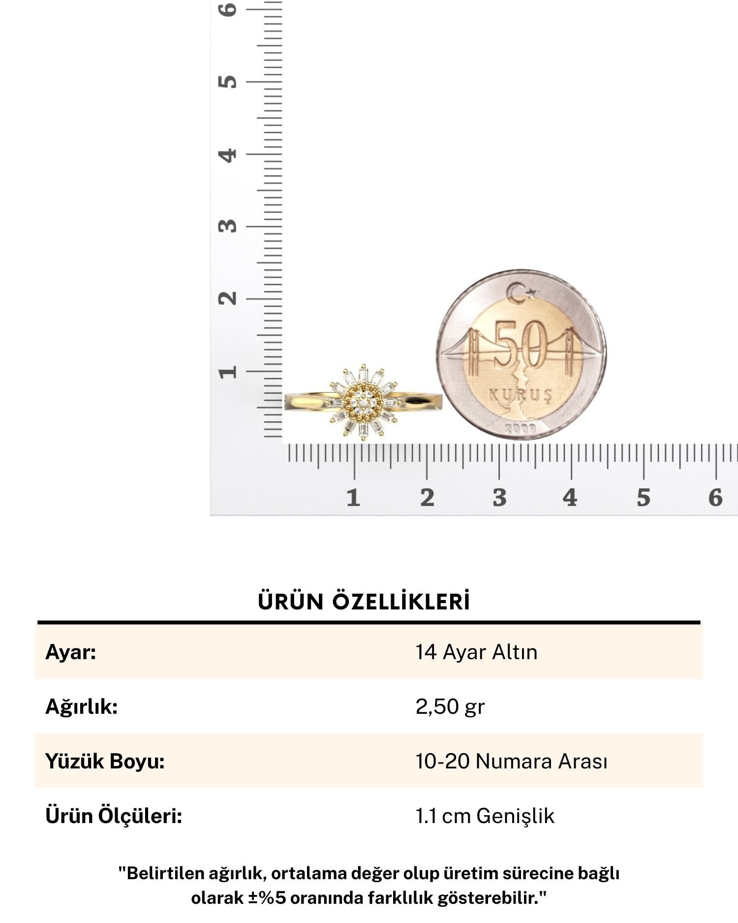 Zarif Çiçek Formu 14 Ayar Altın Yüzük