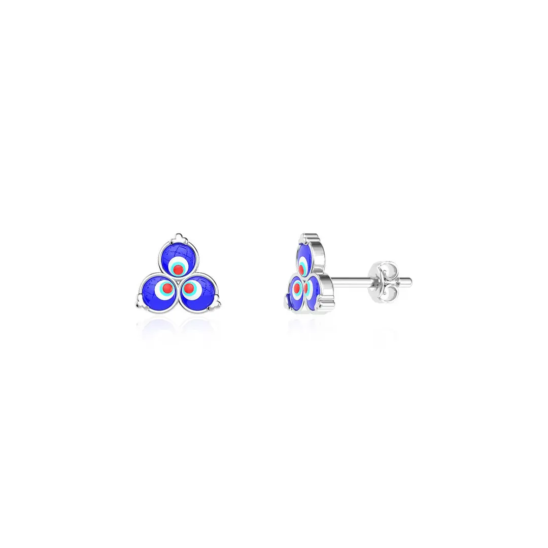 Enamel Çintemani White Silver Earrings