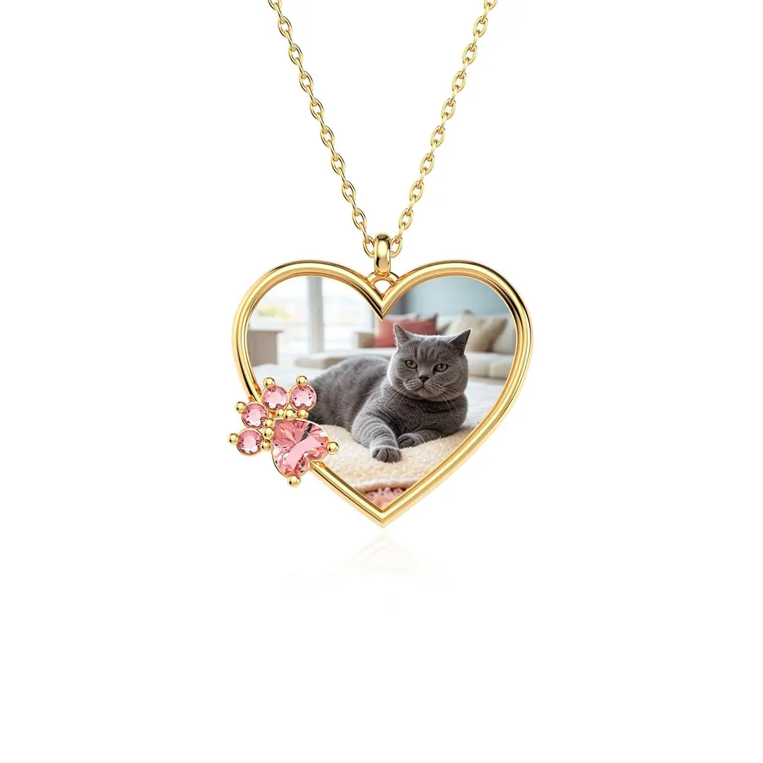 Cat Patisi Photo Gold Plated Silver Necklace