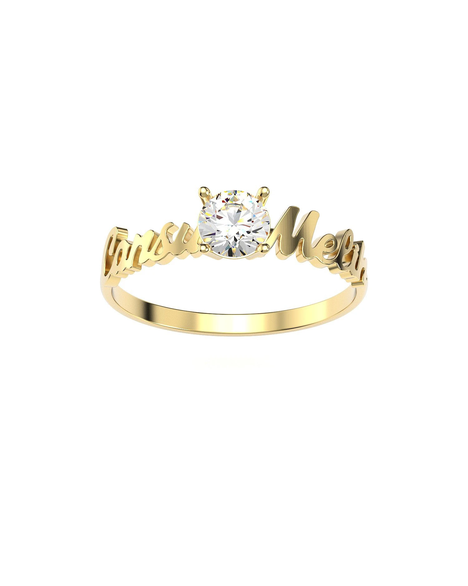 İki İsimli Tek Taş 14 Ayar Altın Yüzük