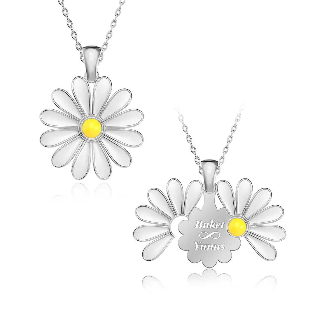 Personalized Açılan Daisy White Silver Necklace