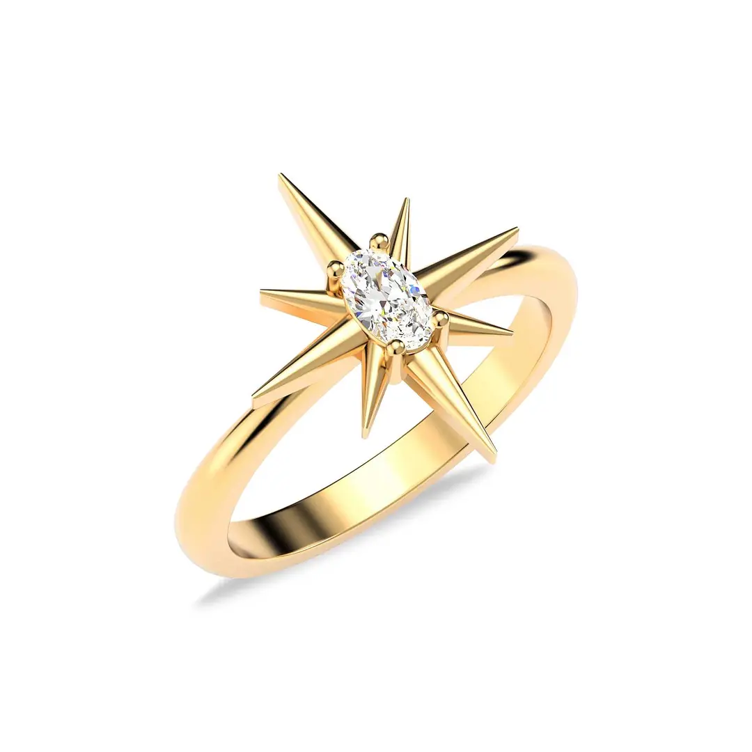 Polar Star Single Stone Gold Plated Silver Ring