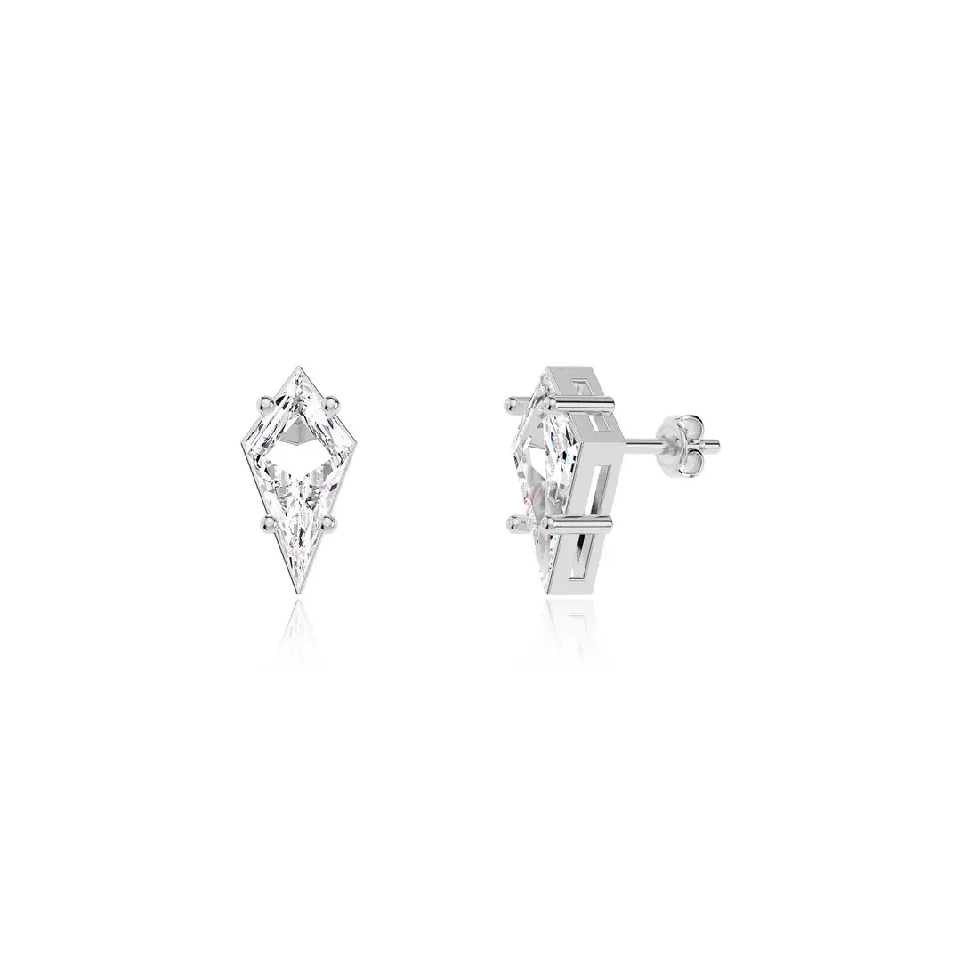 Kite Single Stone White Silver Earrings