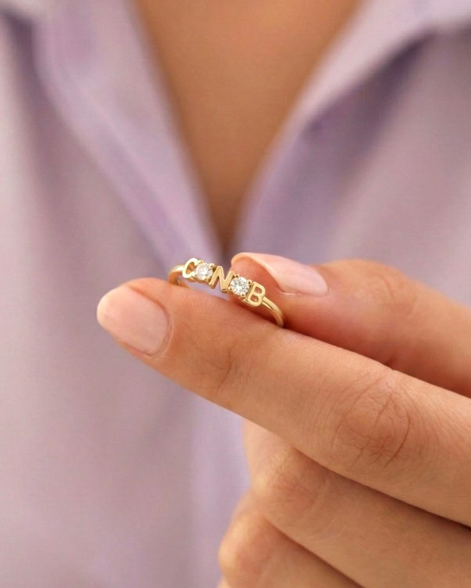 Minik Tek Taş Üç Harfli 14 Ayar Altın Yüzük