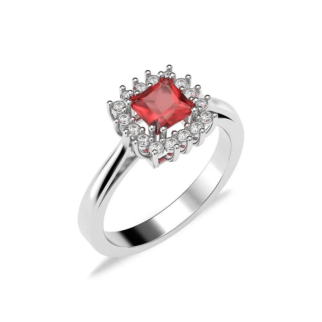 Square Fuşya Stone-set Anturaj Diamond Mount White Silver Ring